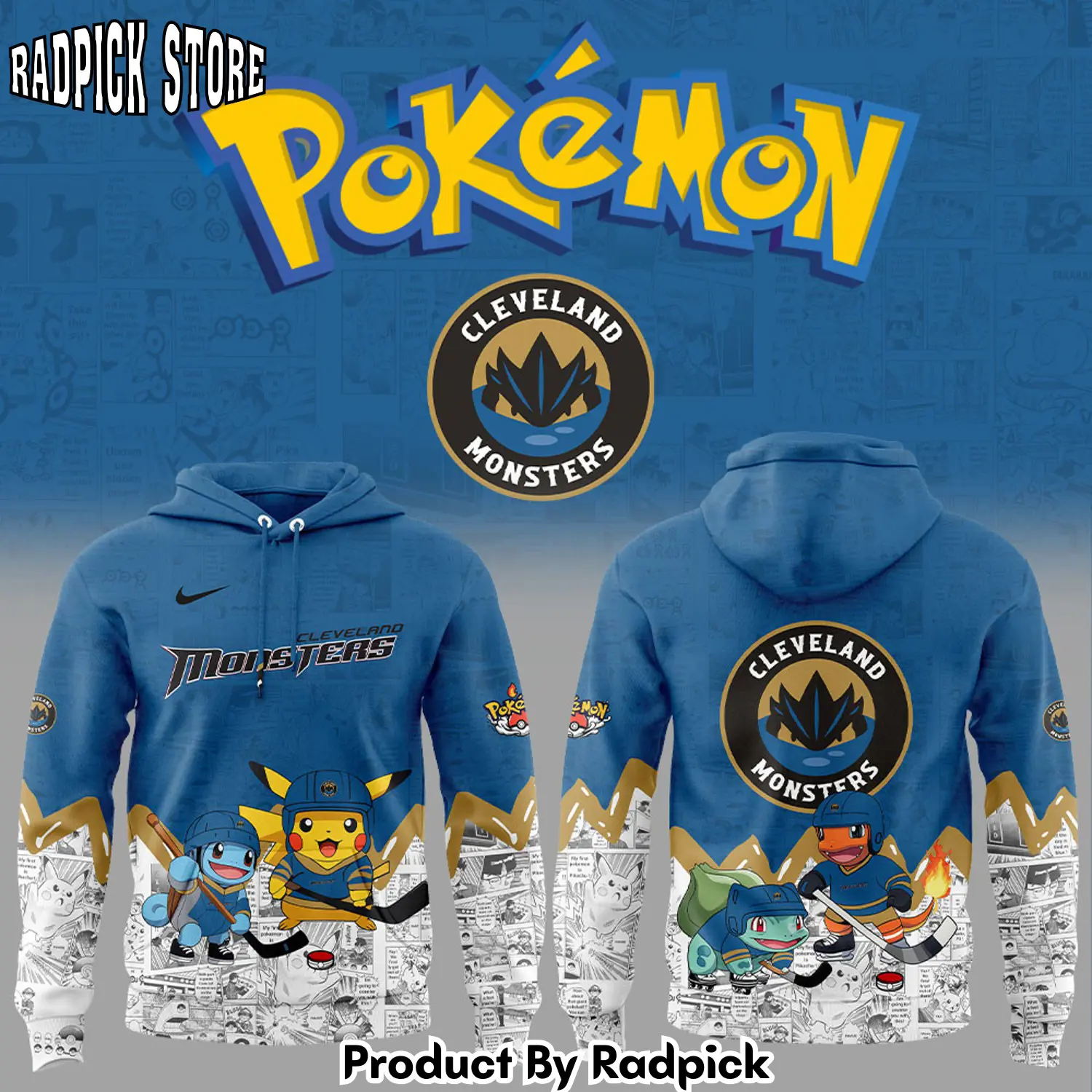 Cleveland monsters x pokmon new hoodie joggers hoodie and long pants set rp291829